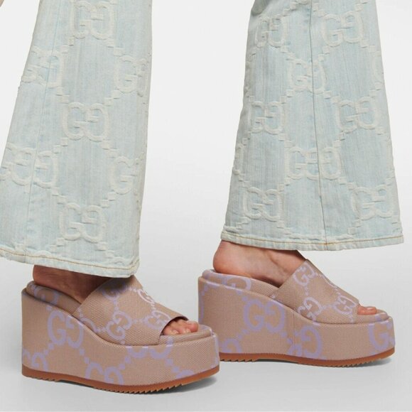NEW GUCCI Macro GG Beige Monogram Canvas Platform Wedges Size EU 38.5 US 8.5 - Picture 13 of 13